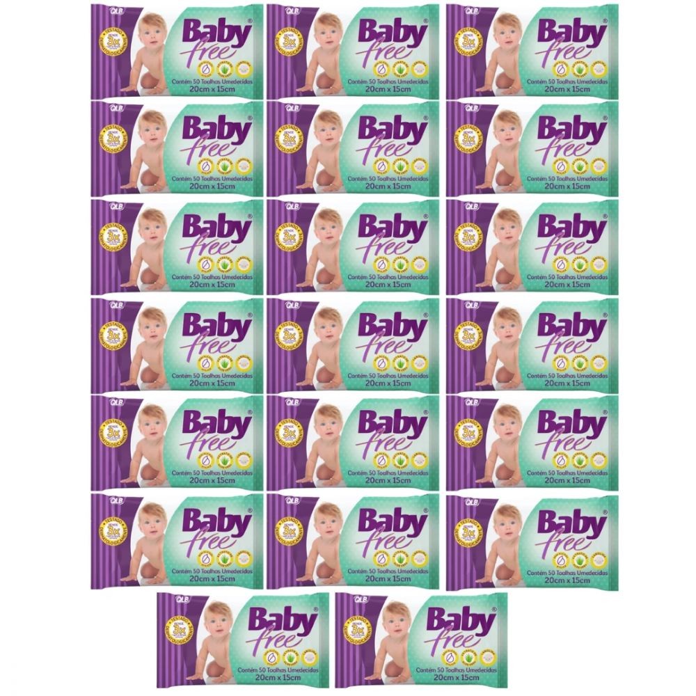 Kit 20 Lenços Umedecidos Baby Free Toalha Umedecida 50 Unidades Cada Qualybless