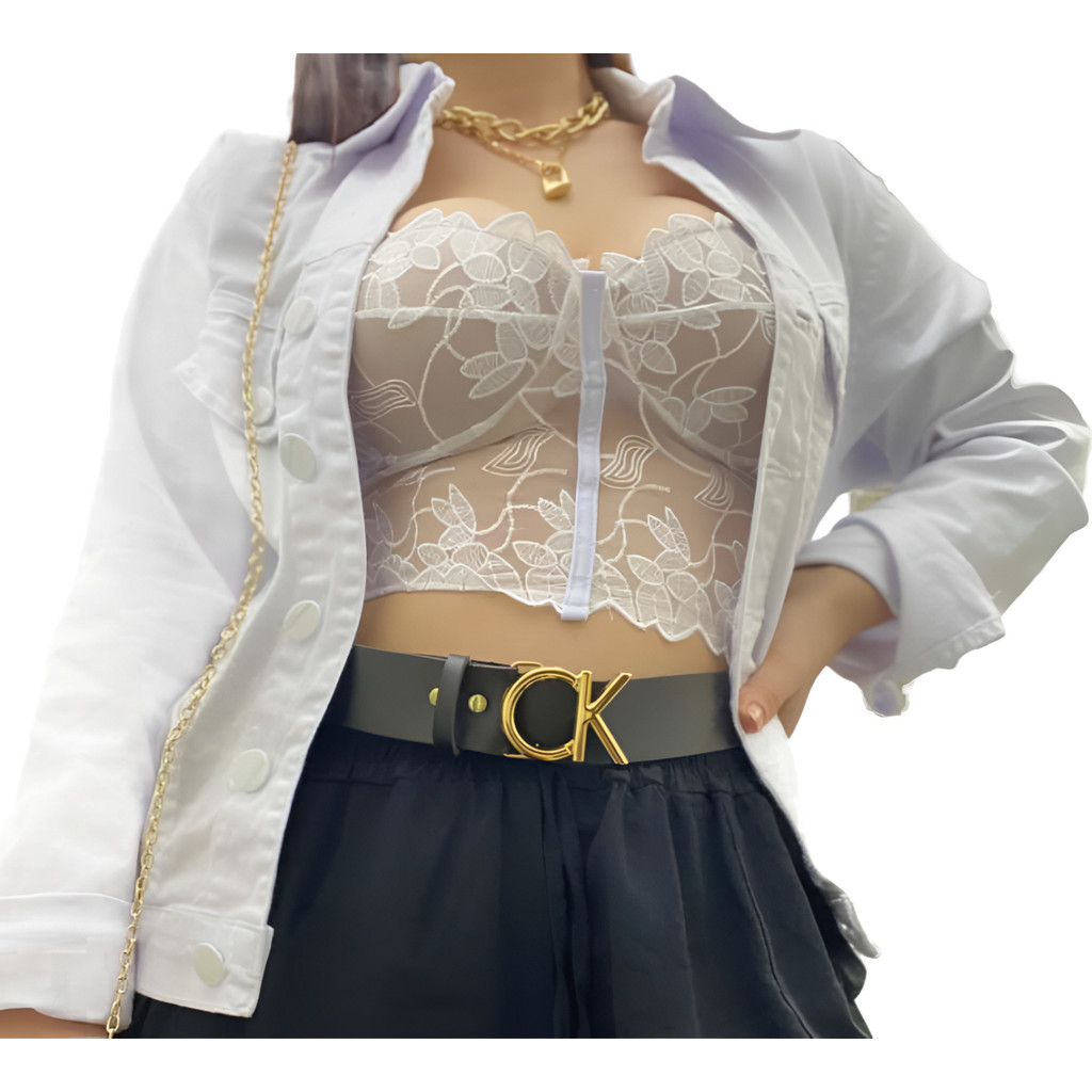 Croped De Renda Alça Rendada Com Bojo Plus Size