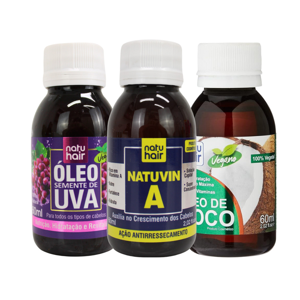 Kit Cachos Definidos e Hidratados NatuHair – NatuVin A + Óleo de Coco + Óleo de Uva em Oferta na Shopee