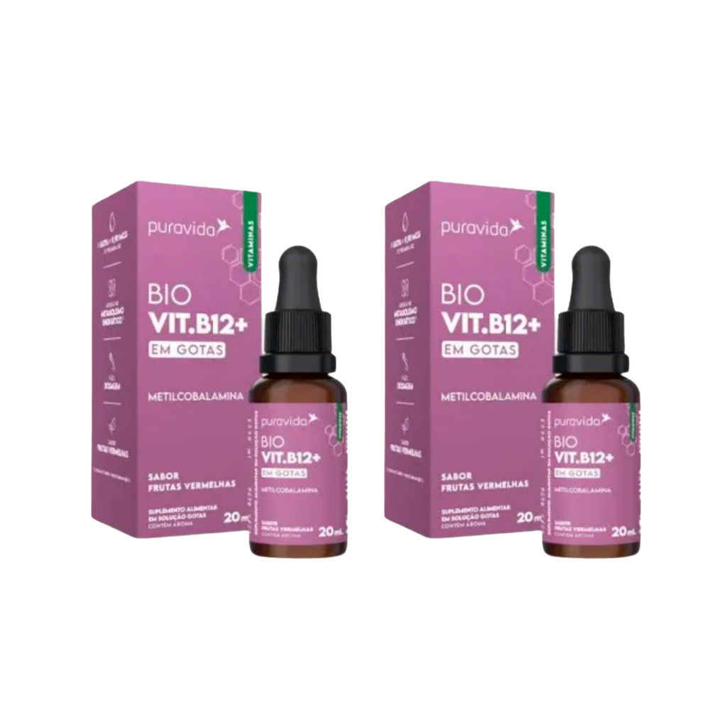 Kit 2 Bio Vit.B12+ Gotas 20ml Frutas Vermelhas - Puravida