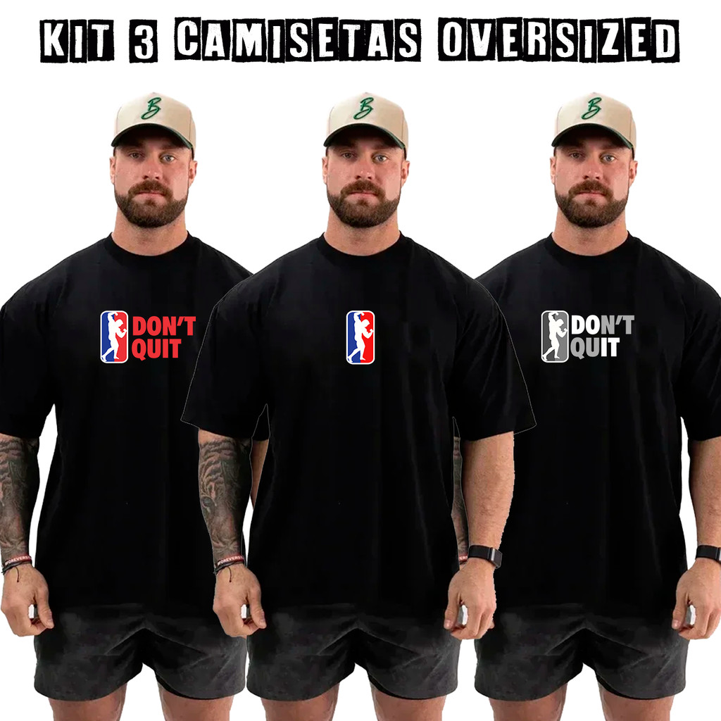 Kit com 3 Camisetas Camisas Oversized Top para Academia Poses Maromba Treino Streetwear 100% Algodão