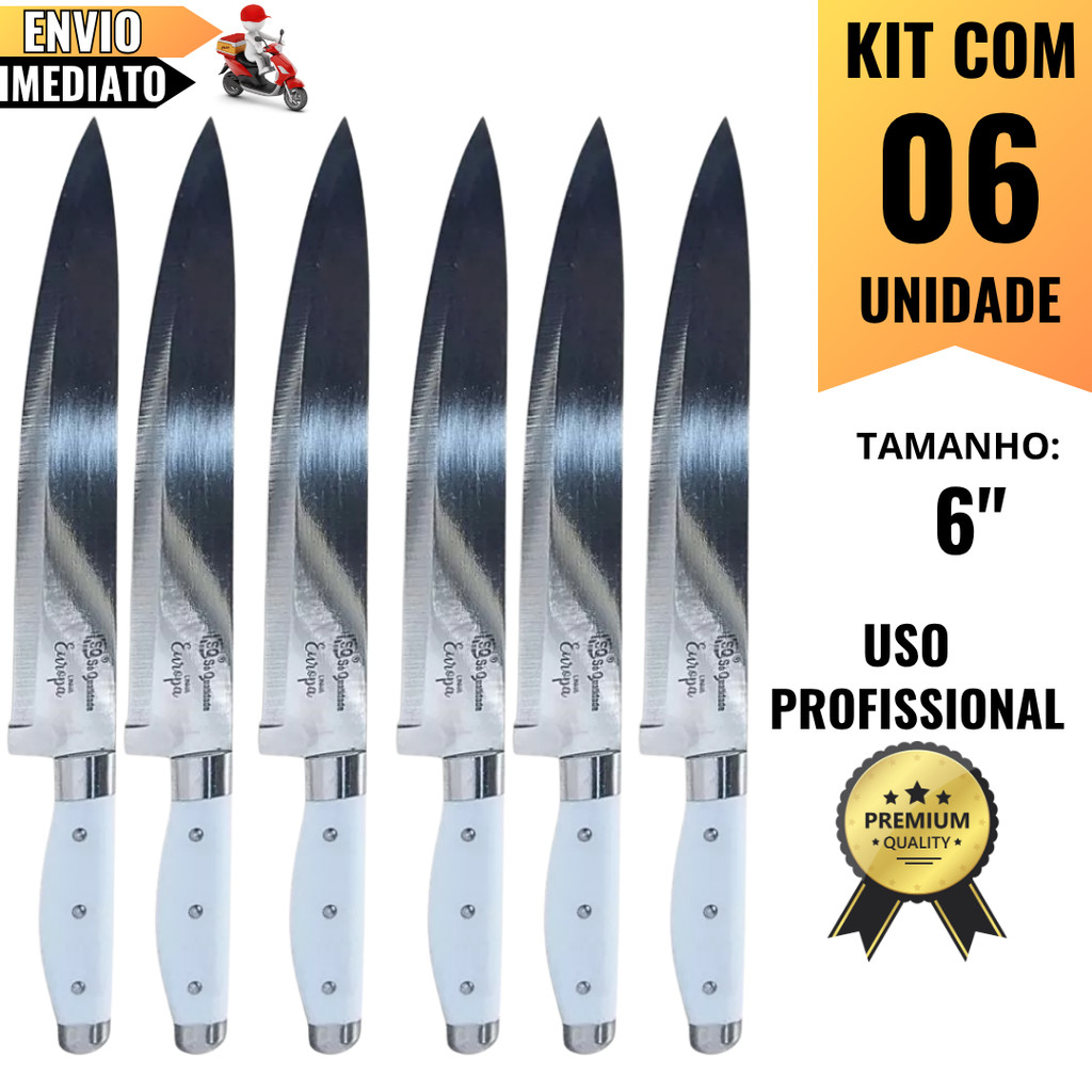 Kit 2-3-4 ou 6 Facas Afiadas de Cozinha Inox Premium Para Legumes Frutas Carnes Com Cabo Emborrachado Profissional