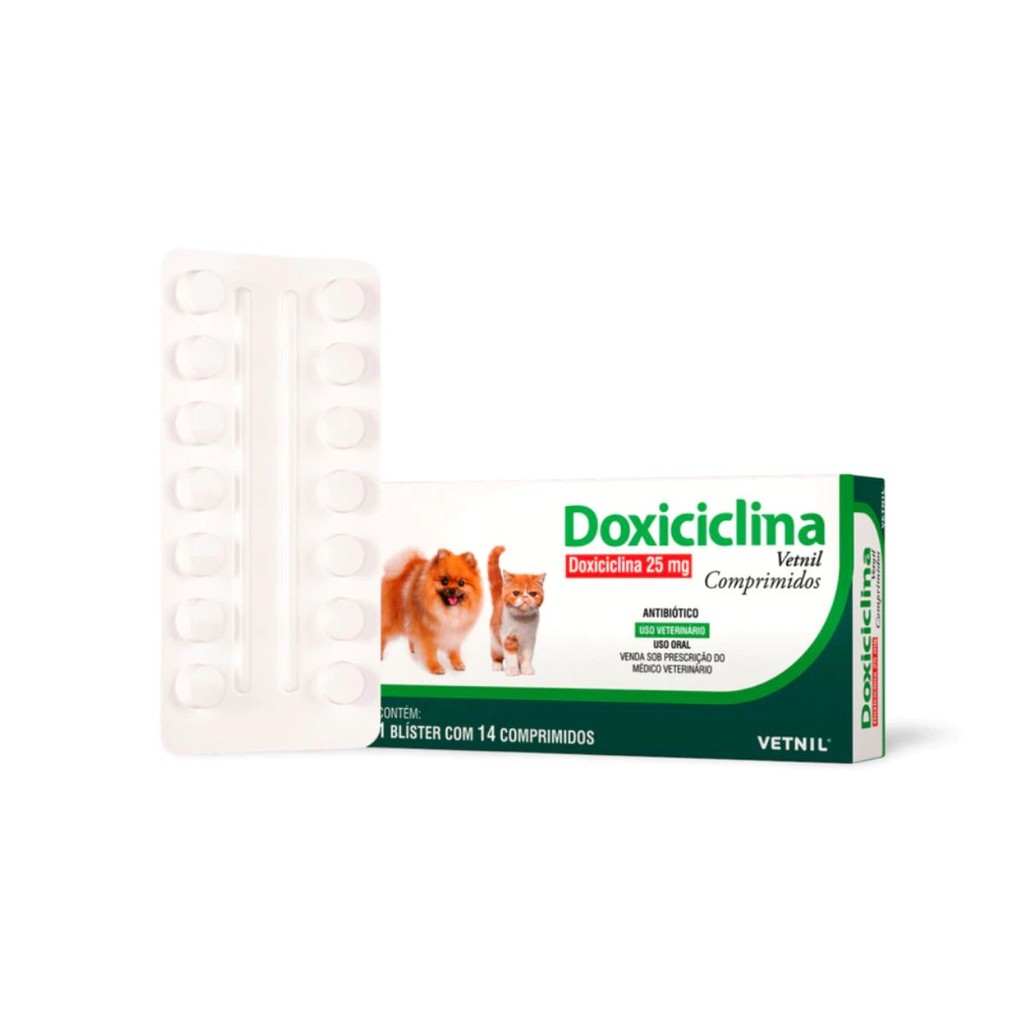 Doxiciclina 25mg Para Cães e Gatos 14 comprimidos - Vetnil