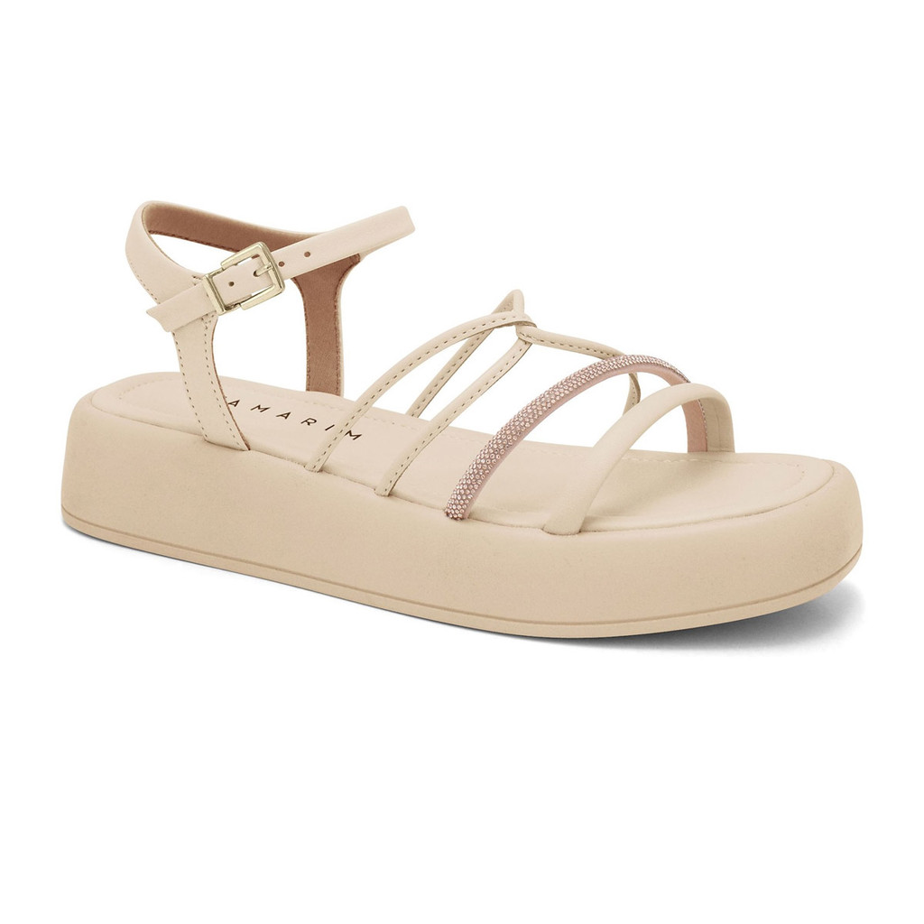 Sandália Papete Flatform Feminina com Strass Ramarim