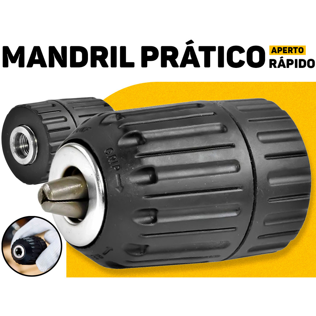 Mandril Fertak 13mm 1/2" Aperto Rápido Rosca P/ Parafusadeira Manual e a Bateria Uso Profissional em Oferta na Shopee
