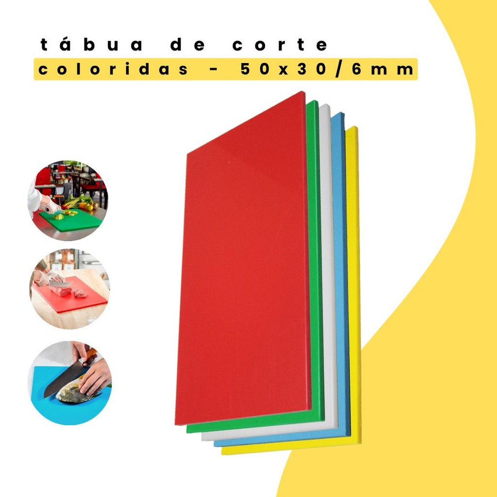 Tabuas De Corte Coloridas Antibacteriana 50x30 6MM Polietileno Carnes Legumes Pães