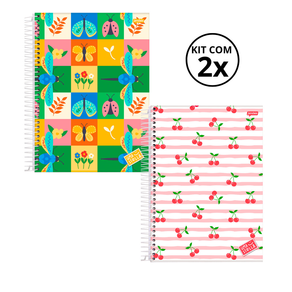 Kit 02 Cadernos Universitário 10 Matérias 160 Folhas Stella - Jandaia CAPA:Jardim/Cereja em Oferta na Shopee