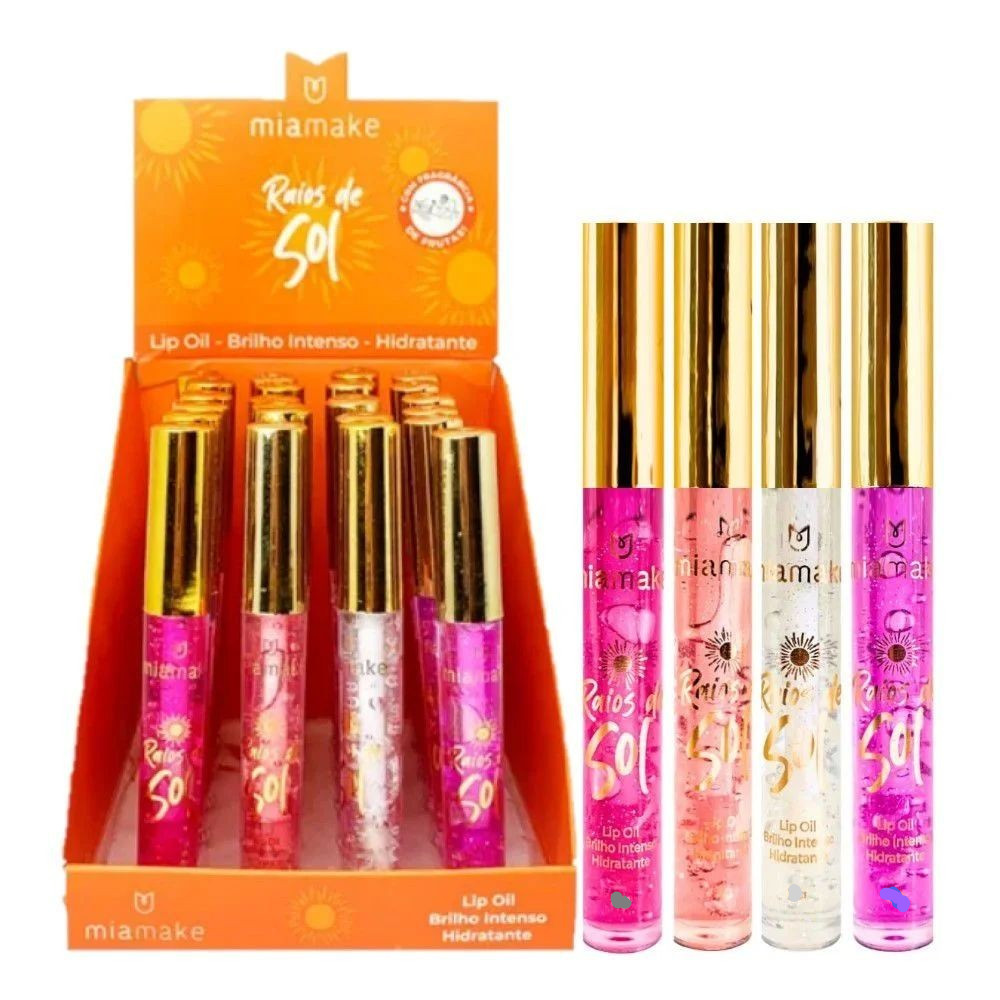 Box c/ 24 Lip Oil Gloss Hidratante Raios de Sol Mia Make Atacado