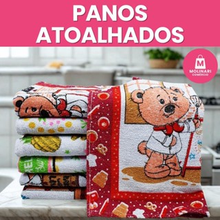 Kit 10 Pano de Prato Atoalhado Estampado 100% Algodão em Oferta na Shopee