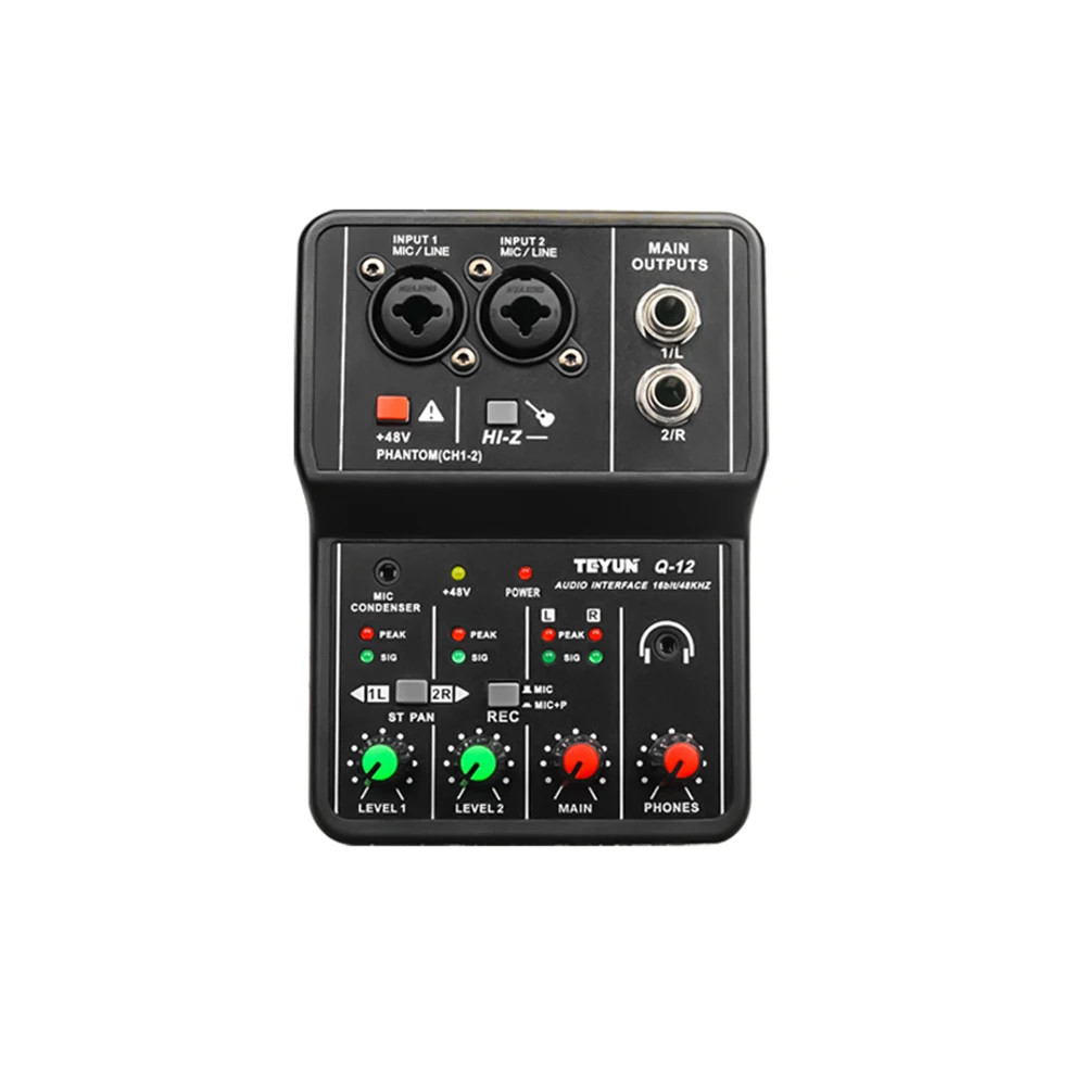 Placa De Som De Interface De Áudio TEYUN Q-12 Com Gravação Ao Vivo De Guitarra Elétrica De Monitoramento