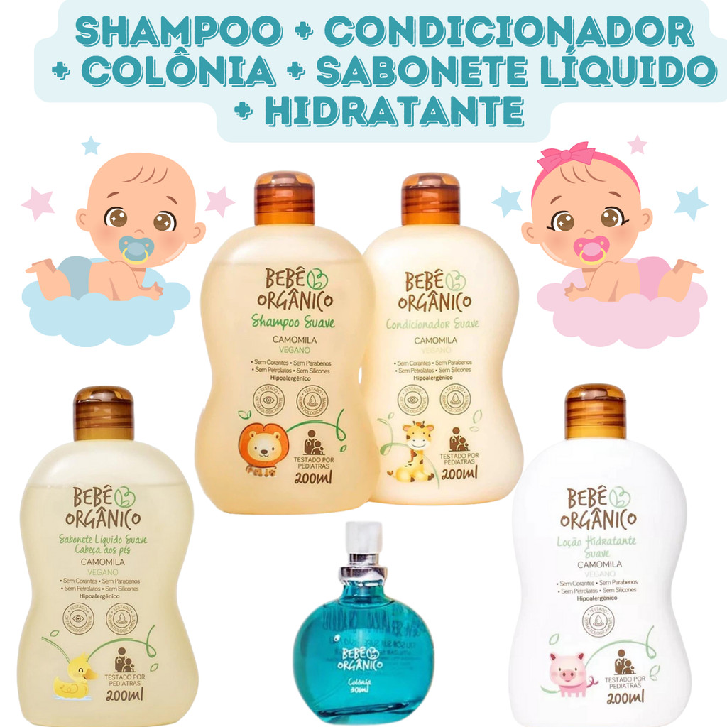 Kit Bebe Orgânico Completo Shampoo + Condicionador + Colônia + sabonete Líquido + Hidratante - Bebê