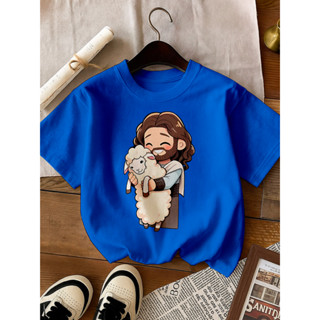 Camiseta Infantil Jesus e o Rebanho 100% Algodão Fofo Estampa Religiosa em Oferta na Shopee