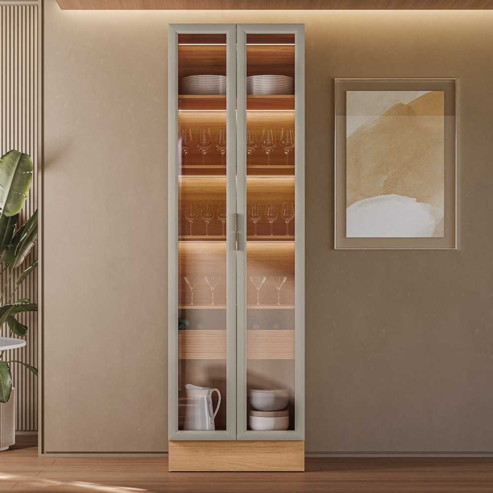 Cristaleira 2 Portas de Vidro e LED Em MDF Allure Linea Brasil em Oferta na Shopee