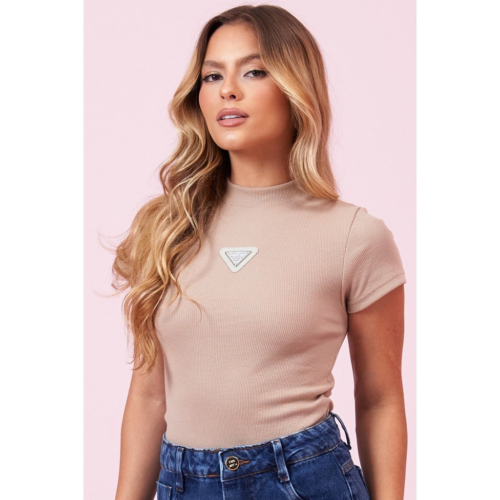 Blusa Feminina Com Aplique de Metal Planet Girls Bege Médio - Women Clothes