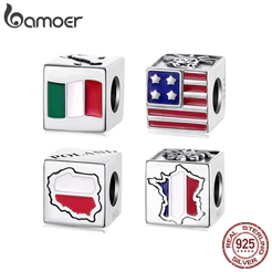 Bamoer 925 Prata Esterlina Charme Bandeira Nacional Lembrança Pingente DIY Para Pulseira Presentes Mulher