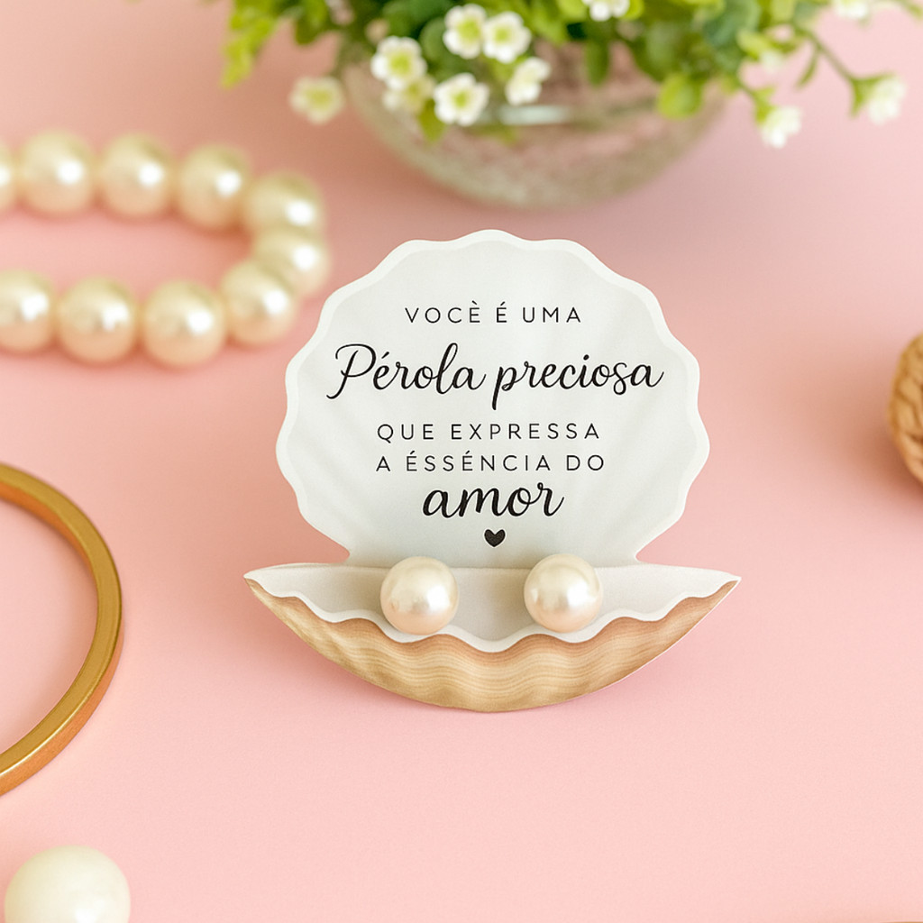 Mini Cartão Tag Concha + Brincos de Perolas Tags 5x5cm Pronta Entrega