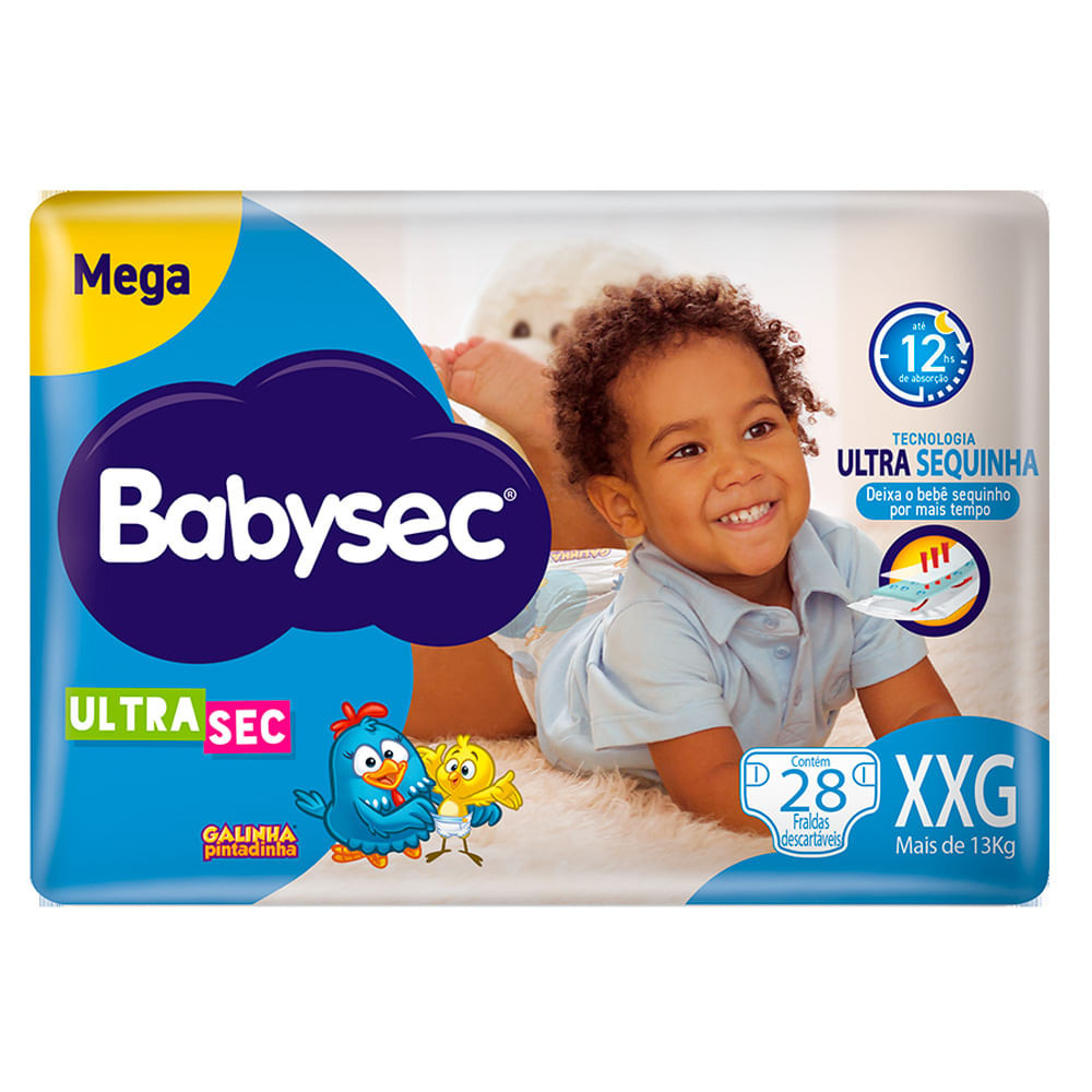 Fralda Descartável Babysec Galinha Pintadinha Ultra Mega XXG Com 28 Tiras - Mom & Baby