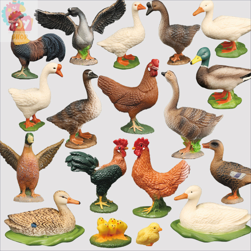 Brinquedos Infantis Simulação Realista Modelos de Animais de Aves Plásticos Ornamentos Cognitivos de Galinha Pato Ganso