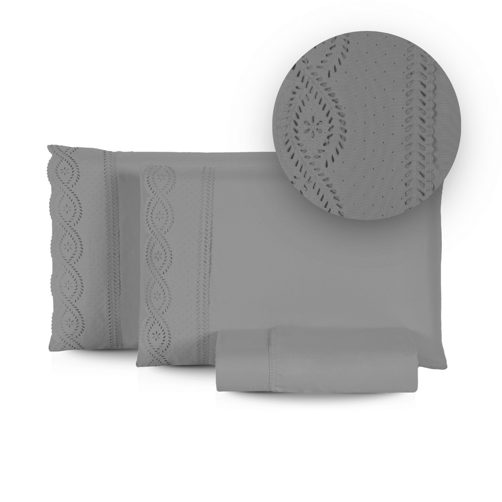 Jogo de Cama Bordado Inglês 400 Fios Casal\Queen 3 Peças Lençol Hipercal Toque Macio Com Elástico em Oferta na Shopee