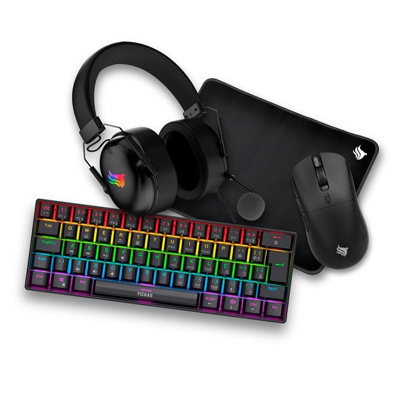 Combo Gamer Pichau Netuno V2 4x1, Teclado Mecanico ABNT2, Mouse 4200DPI, Mousepad, Headset, PG-NTNX-RBW01