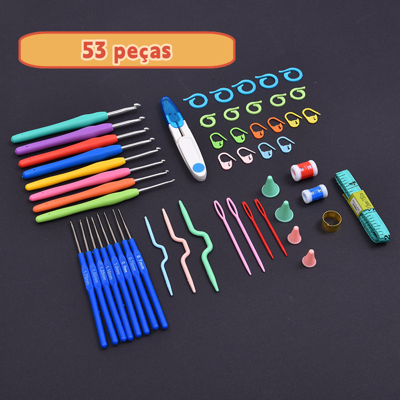 Kit 53 peças Kit Crochê Completo Para Fazer Amigurumi Agulhas Acessórios
