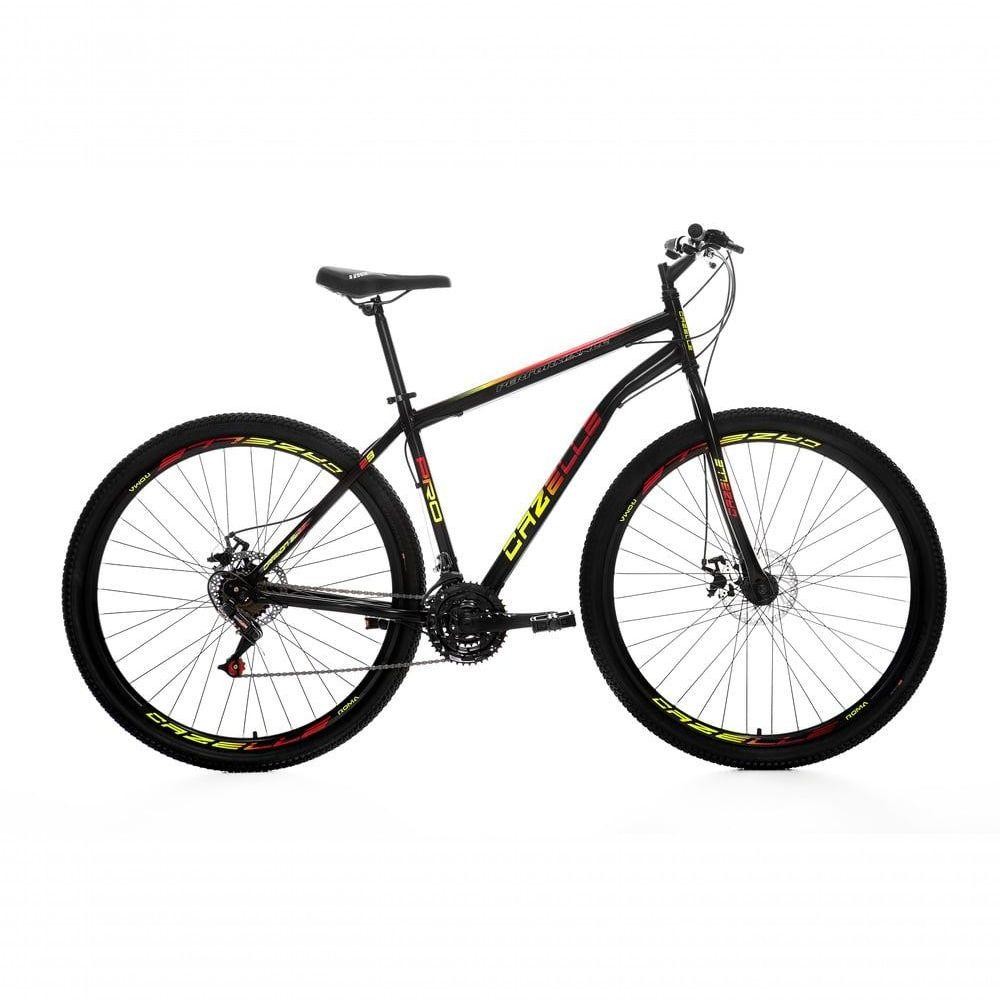 Bicicleta Cazelle Roma A.29 Tam 18 Aco Carbono Freio disco 21V Quadro Preto Vermelho/Amarelo
