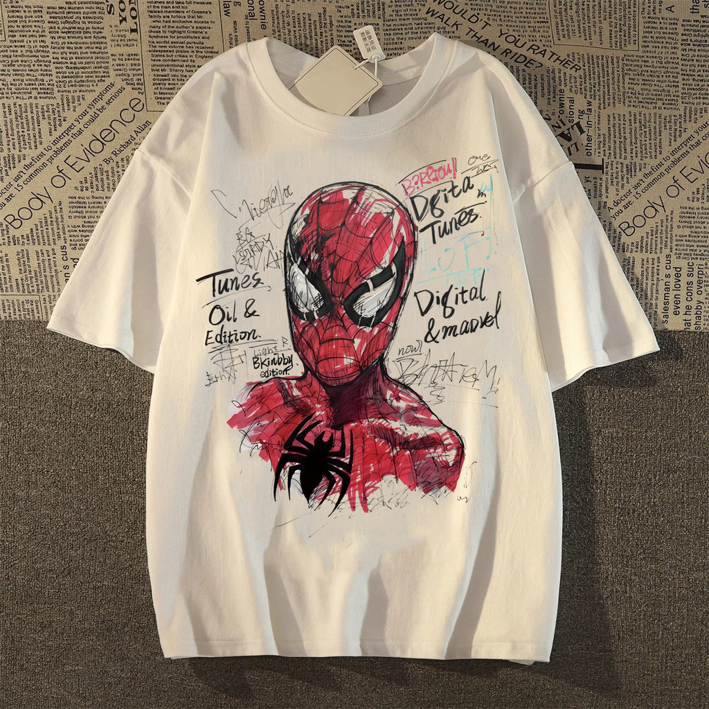BEAST FASHION 2025 Novo Camiseta Masculino Plus Size Estampa Homem-Aranha de Rua Retro Americano em Oferta na Shopee