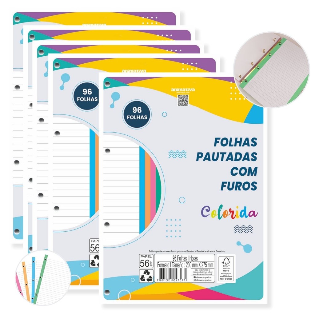 Kit Folhas para Fichário ou Caderno Argolado 480 folhas 4 Furos Coloridas A4 Escolar Universitário em Oferta na Shopee