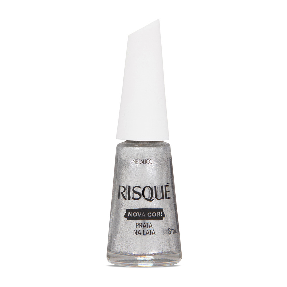 Esmalte Risqué Prateado Metálico Prata na Lata 8ml em Oferta na Shopee