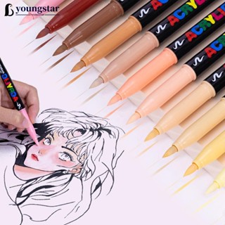 YOUNGSTAR 12 Cores Marcadores De Tom De Pele Canetas Nylon Cabeça Macia Acrílicos Caneta À Prova D'água Pincel Macio Nib em Oferta na Shopee