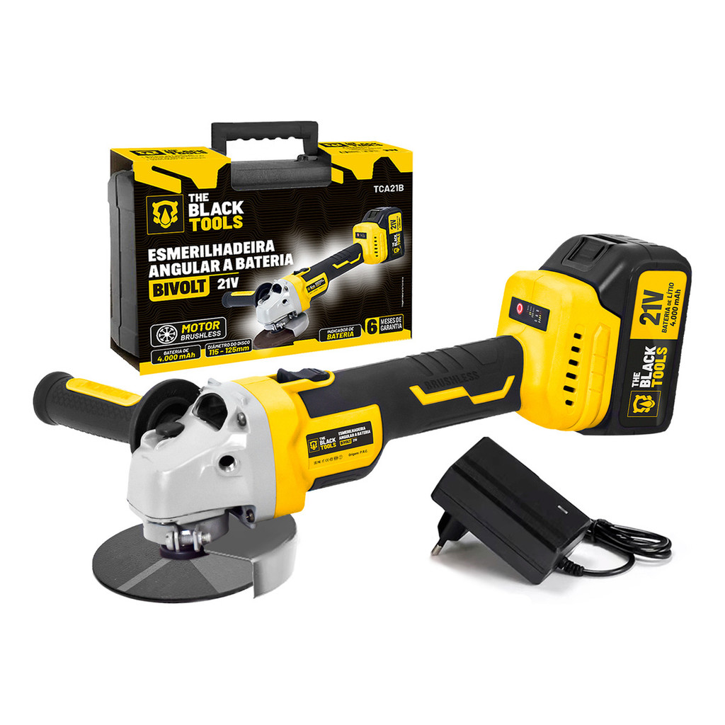 Esmerilhadeira Lixadeira Angular Sem Fio A Bateria 4000mah 21v 4.1/2 125mm 110/220v The Black Tools em Oferta na Shopee