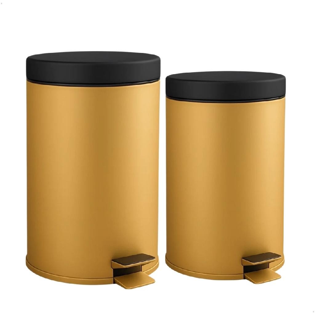 Kit 2 Lixeiras Aço Inox De 3l E 5l Dourada Com Tampa Preta