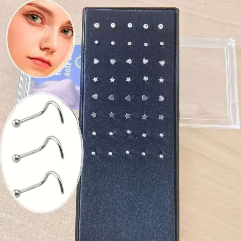 Kit 40 Piercing Nariz Curvo Várias Modelos Prata