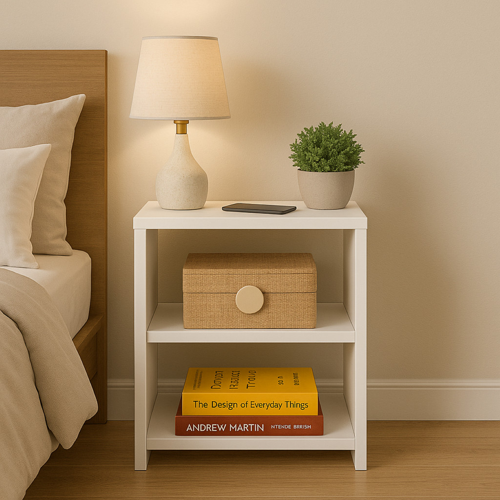Mesa de Cabeceira Estilo Minimalista com Nicho Criado-Mudo em MDF Branco Quarto Decoração Moderna