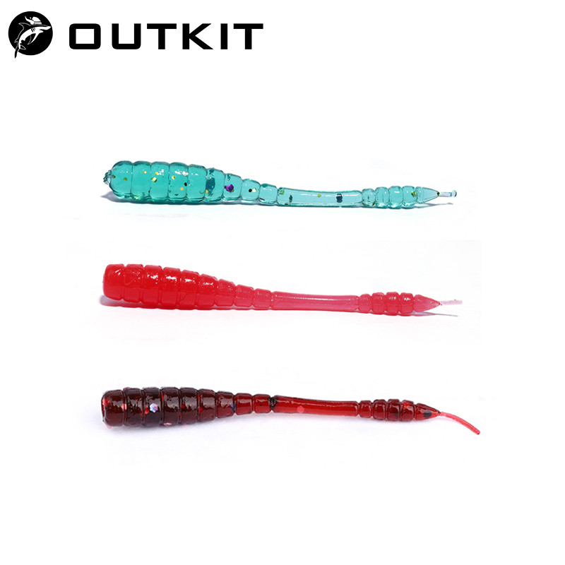 OUTKIT 20 Pçs 4.5cm Pesca Macio Minhoca Iscas Pino Cauda Isca De No Gelo Polaris Afundando Silicone Equipamento
