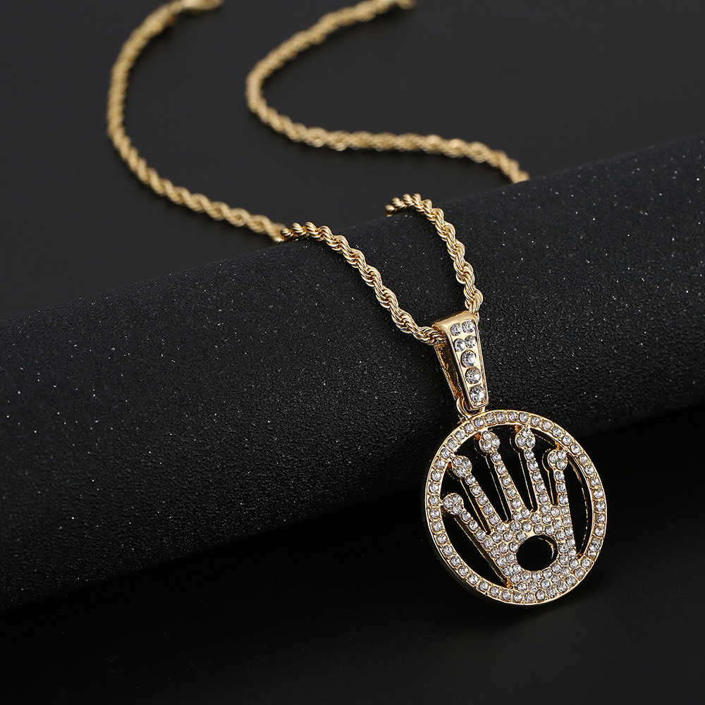 [Must for trendy people] Popular crown pendant necklace trend diamond-encrusted long jewelry trendy pendant must be used for couples fashion matching