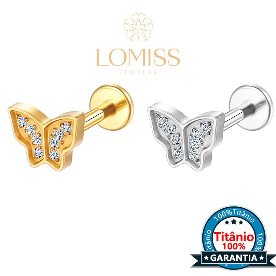 【Lomiss】Piercing Orelha Trágus Helix Labret Titânio Pvd Borboleta em Oferta na Shopee