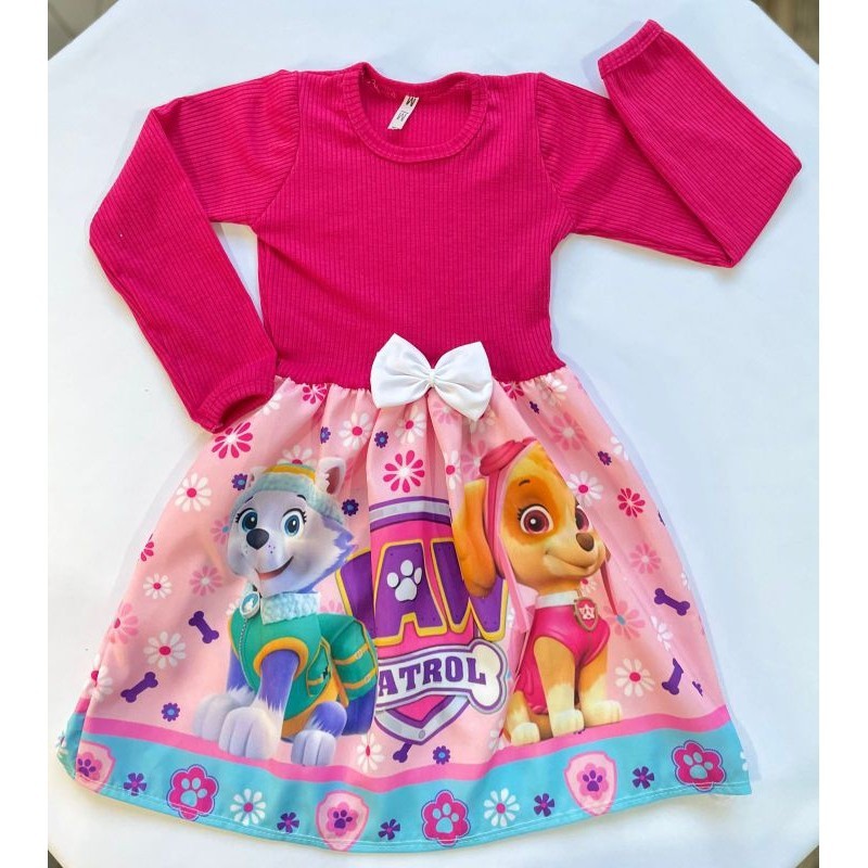 vestido infantil patrulha canina manga longa