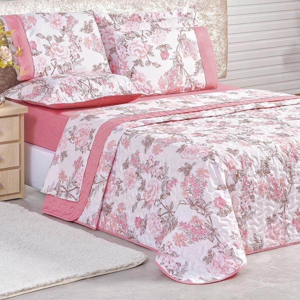 Kit Cobre Leito Real Solteiro Dupla Face Micropercal 200 Fios 02 Peças - Rosa Floral Serene - Home & Living