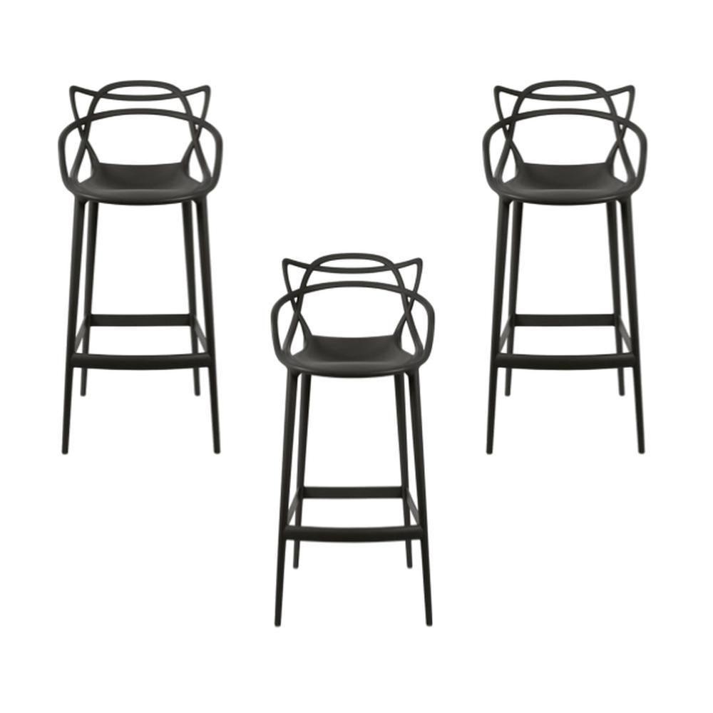 Conjunto C/3 Banqueta Allegra Alta Master Preta Cozinha Americana Balcão Polipropileno - Home & Living