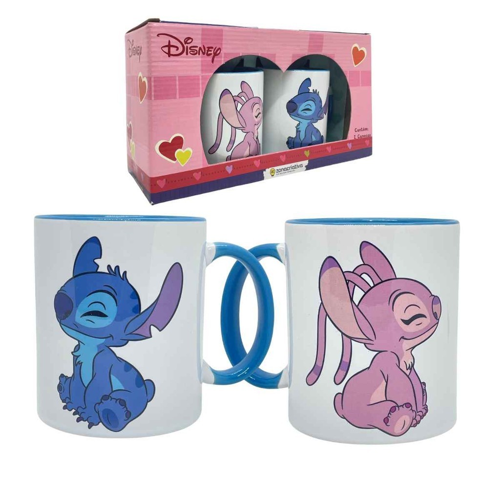 Kit 2 Canecas Stitch & Angel Minha Metade Em Cerâmica 350mL Original Disney, Zona Criativa, Xícara