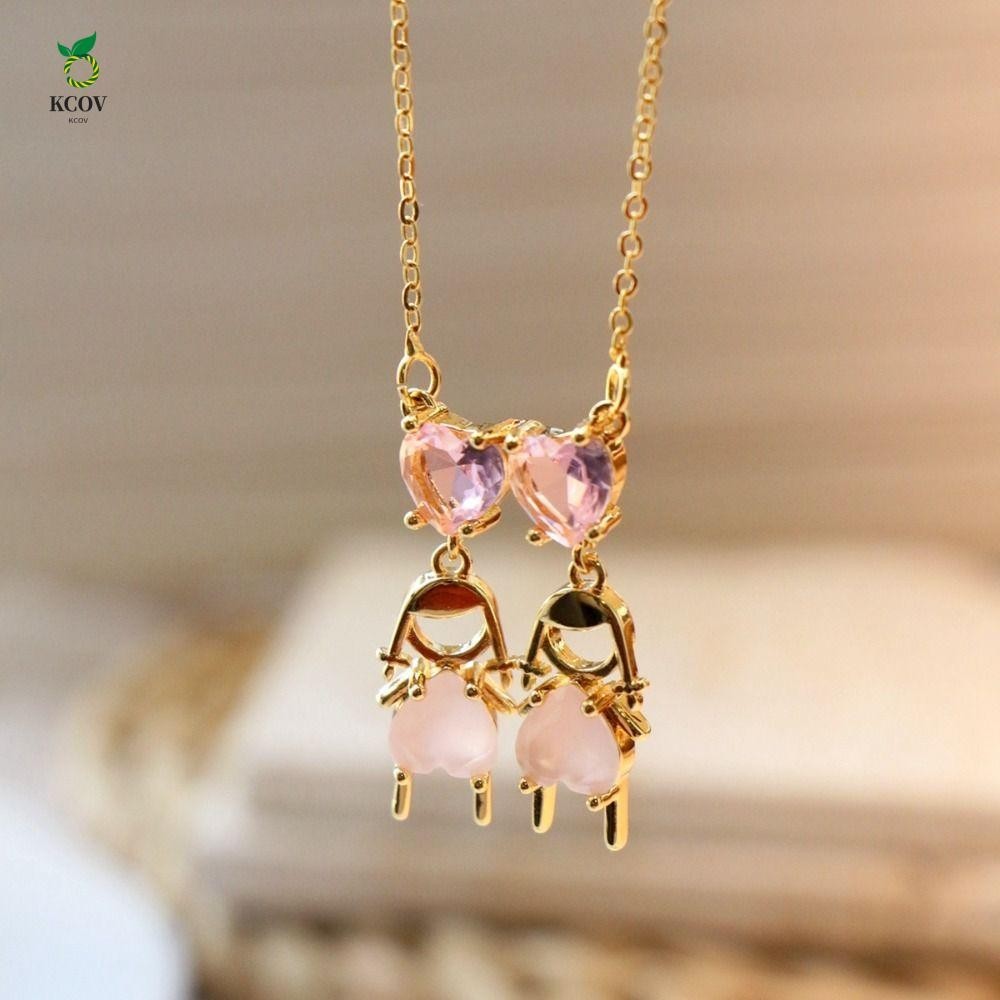 KCOV Girl/Boy Pendant Necklace , Corrente De Cristal De Sentido Sênior De Aço Inoxidável , INS Design Gold Chain Pink/Blue Heart Adjustable Light Luxury Choker Women