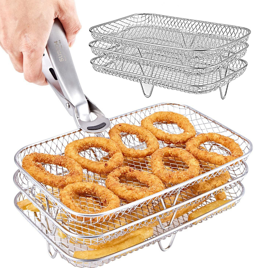 Stackable Mesh Grill Basket Stainless Steel Air Fryer Premium Rack Safe Versatile Cooking Accessory for Oven Microwave