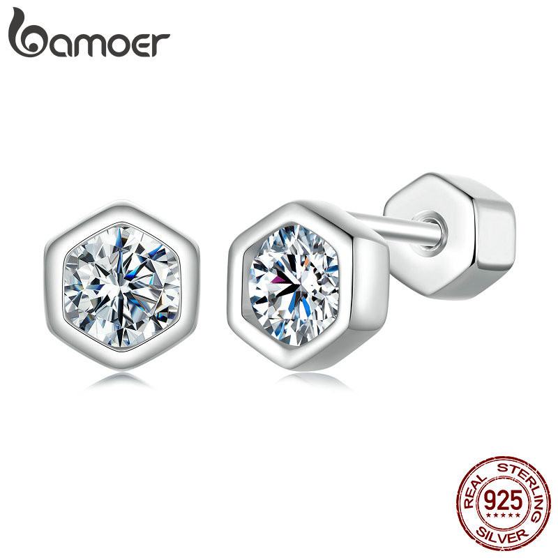 Bamoer 925 Pinos De Fita Sterling Brincos Moissanita Cintilante 0.1ct Jóias Presentes Para Mulheres