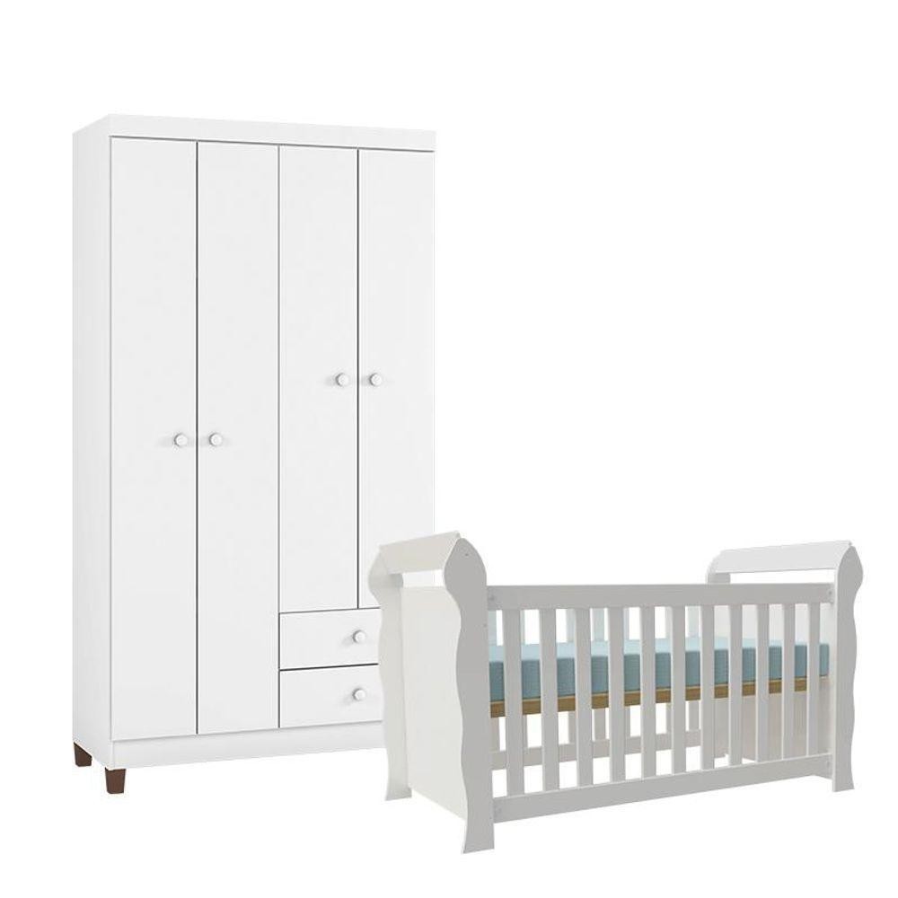 Berço Americano Lara E Guarda Roupa Ternura Baby 4 Portas Branco Brilho - Incorplac em Oferta na Shopee