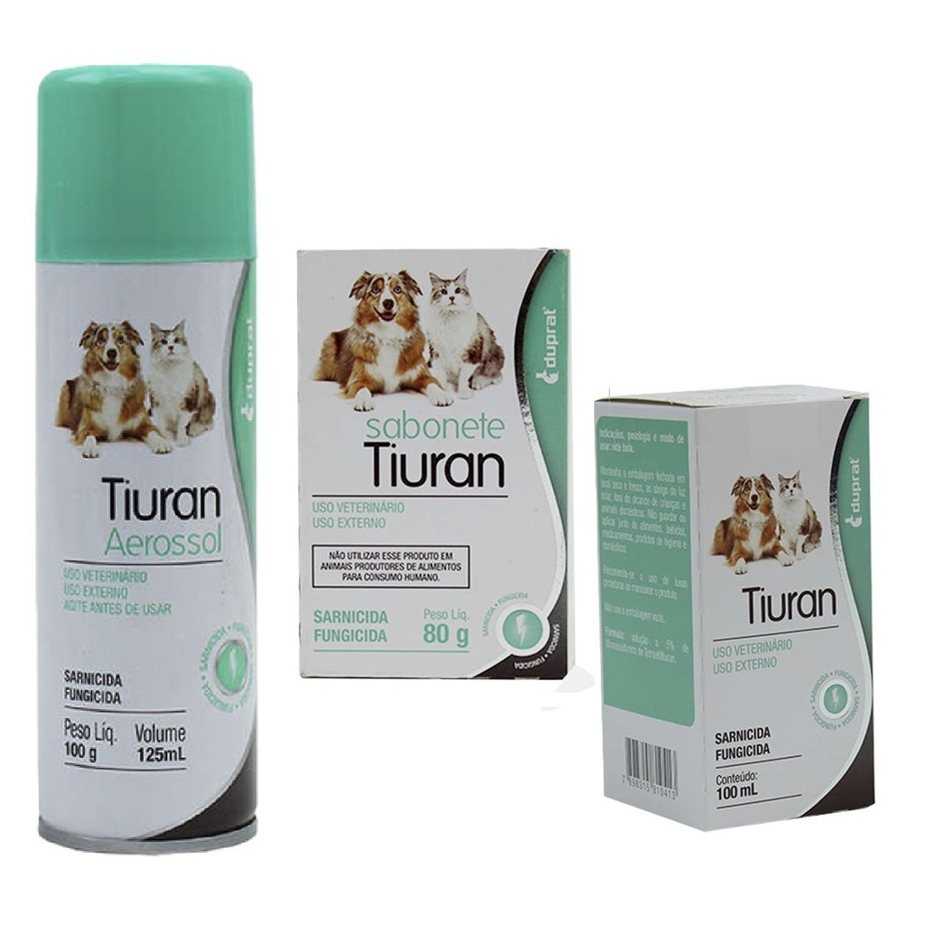 Kit Tiuran Aerossol Sarnicida + Sabonete Tiuran + Solução Tiuran 100 ml