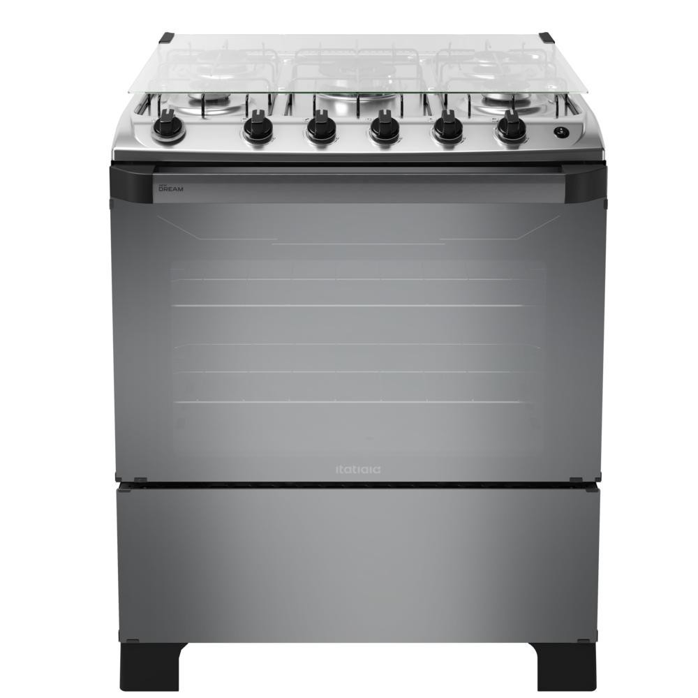 Fogão 5 bocas Inox à gás com forno New Dream Itatiaia Vidro Reflecta em Oferta na Shopee