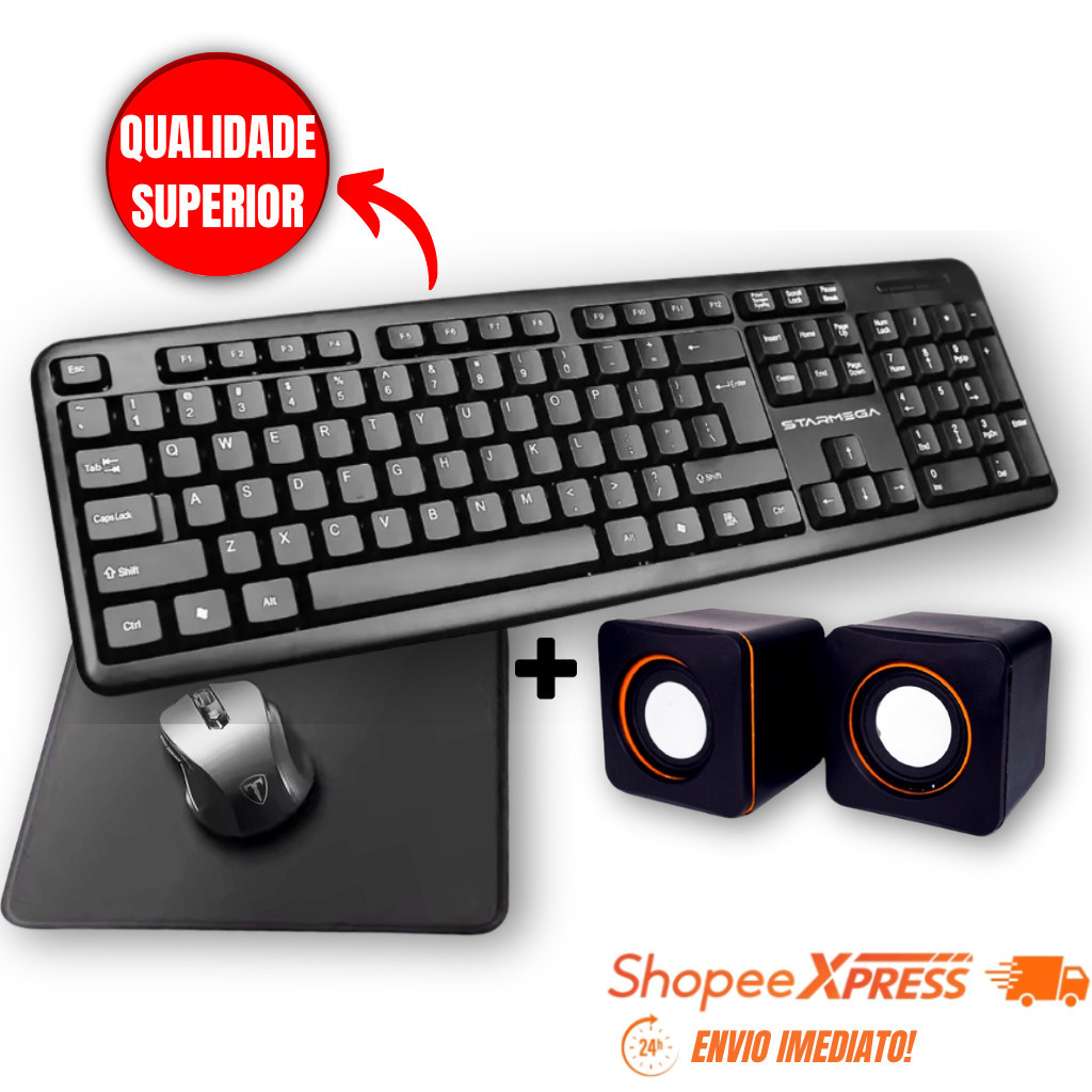 Teclado Mouse Mousepad Caixa de Som USB Para Notbook Computador