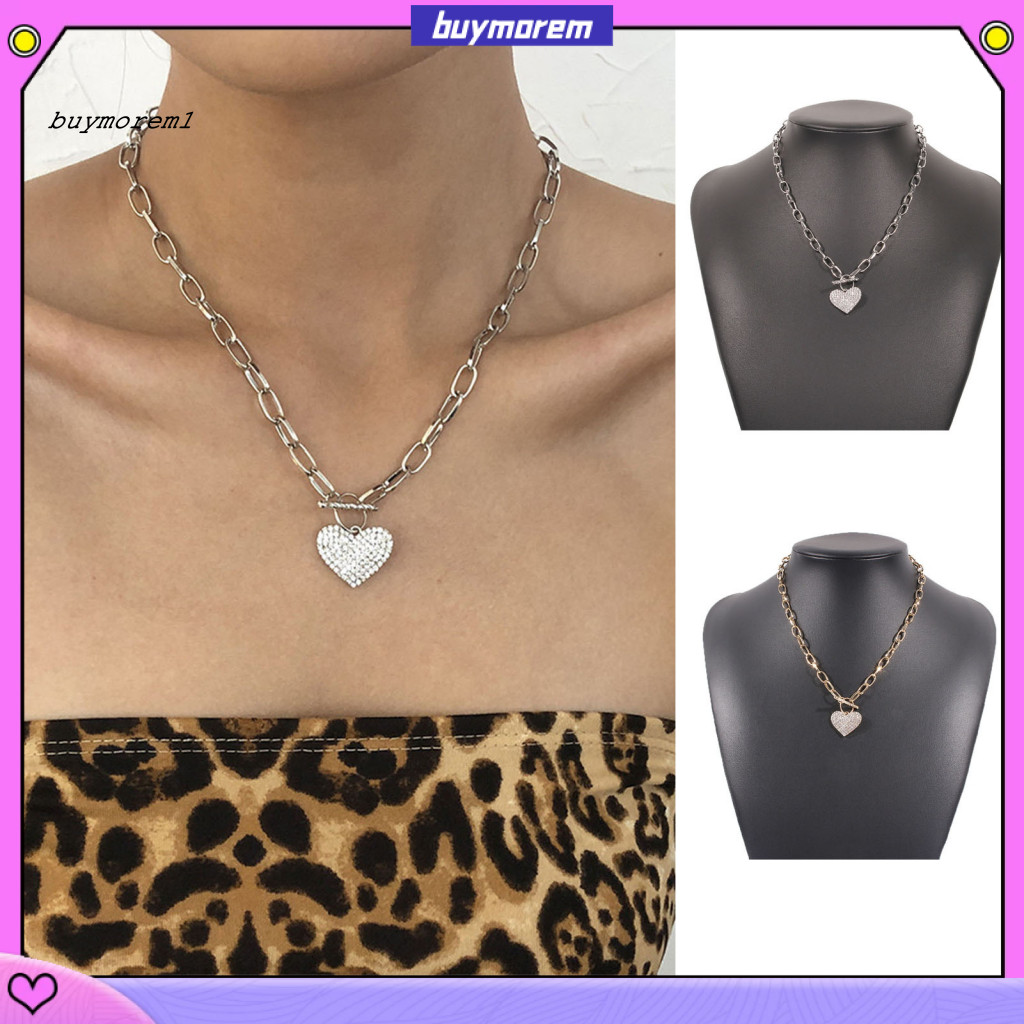 Punk Necklace Heart-shaped Pendant Stylish Heart with Shiny Rhinestones Perfect Gift for Her