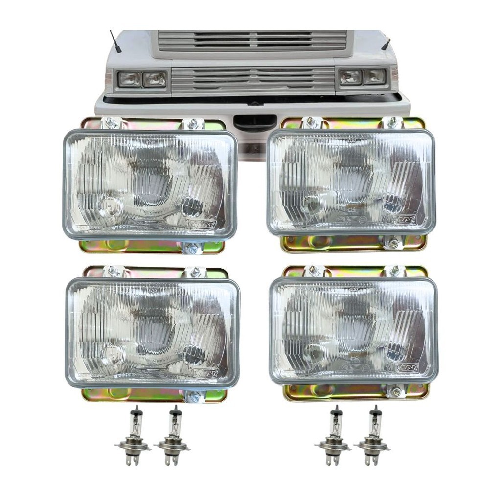 Kit 4 Farol Para Mercedes Bicudo 1993 a 2004 1214 1418 1618 1935 1844 Farol Lente Vidro Com Lâmpadas em Oferta na Shopee